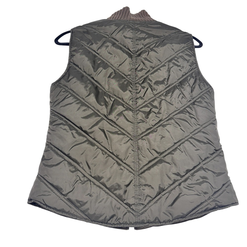 Caslon Womens Small Olive Green Quilted Chevron Puffer Vest Mock Neck Full Zip